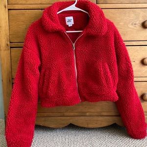 Tiger Mist Teddy Red Crop Jacket Size SM